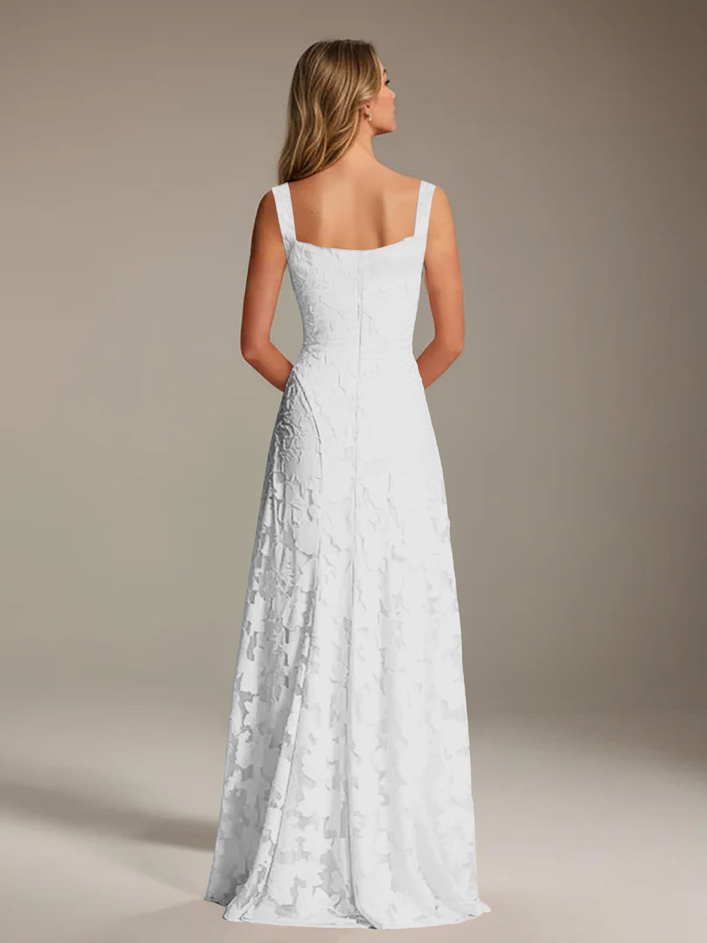 Floral Lace Bridesmaid Dress – A-Line Square Neck Sleeveless Floor-Length Evening Dress
