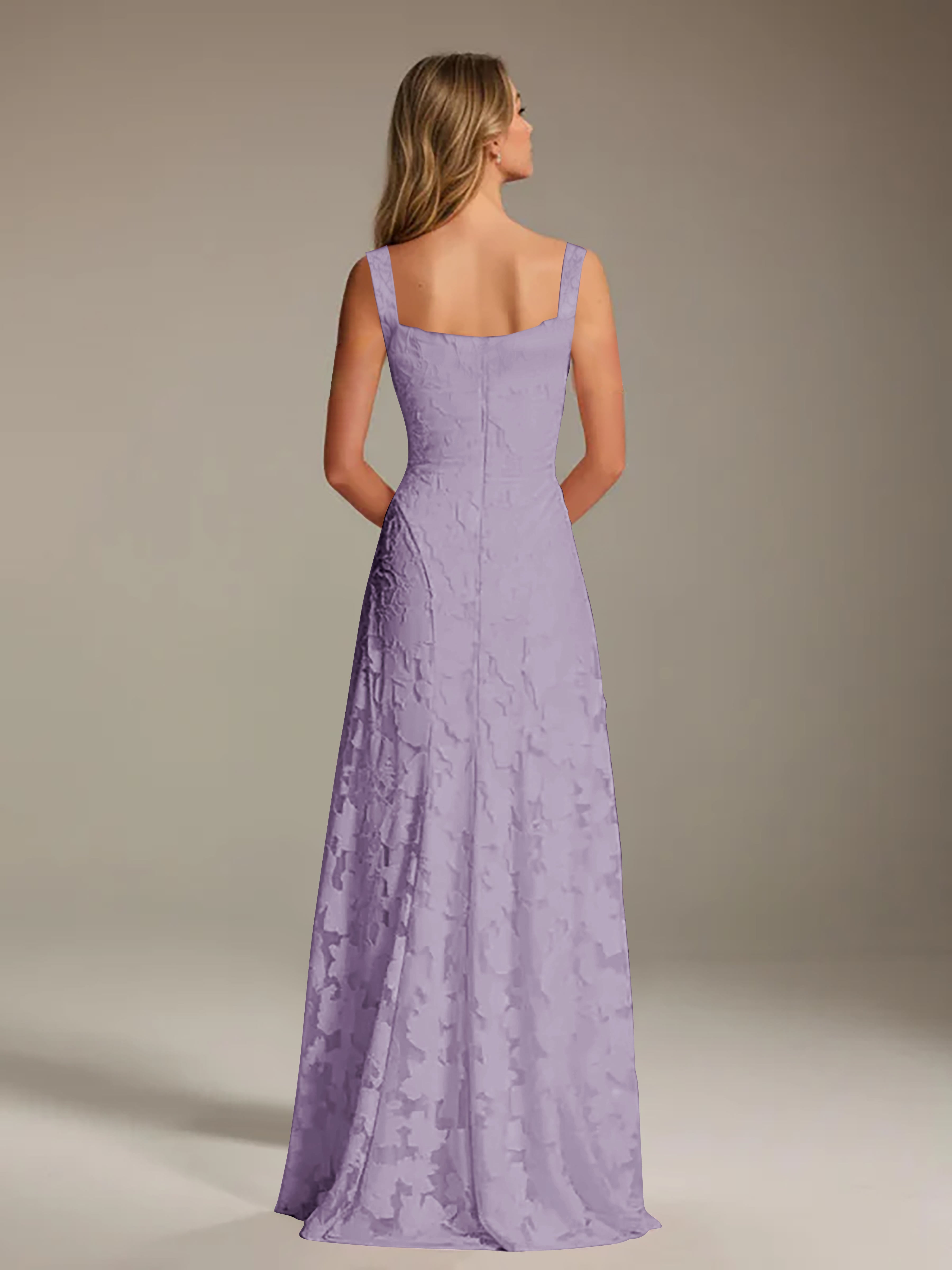 Floral Lace Bridesmaid Dress – A-Line Square Neck Sleeveless Floor-Length Evening Dress