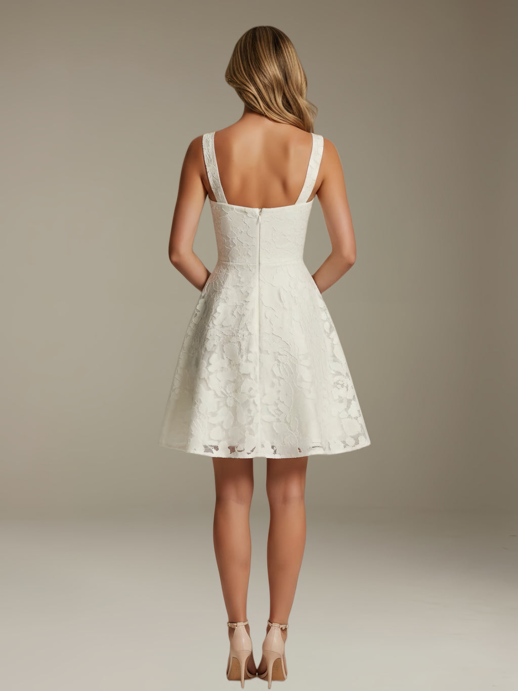 Women's Floral Lace A-Line Square Neck Sleeveless Mini Dress | Formal