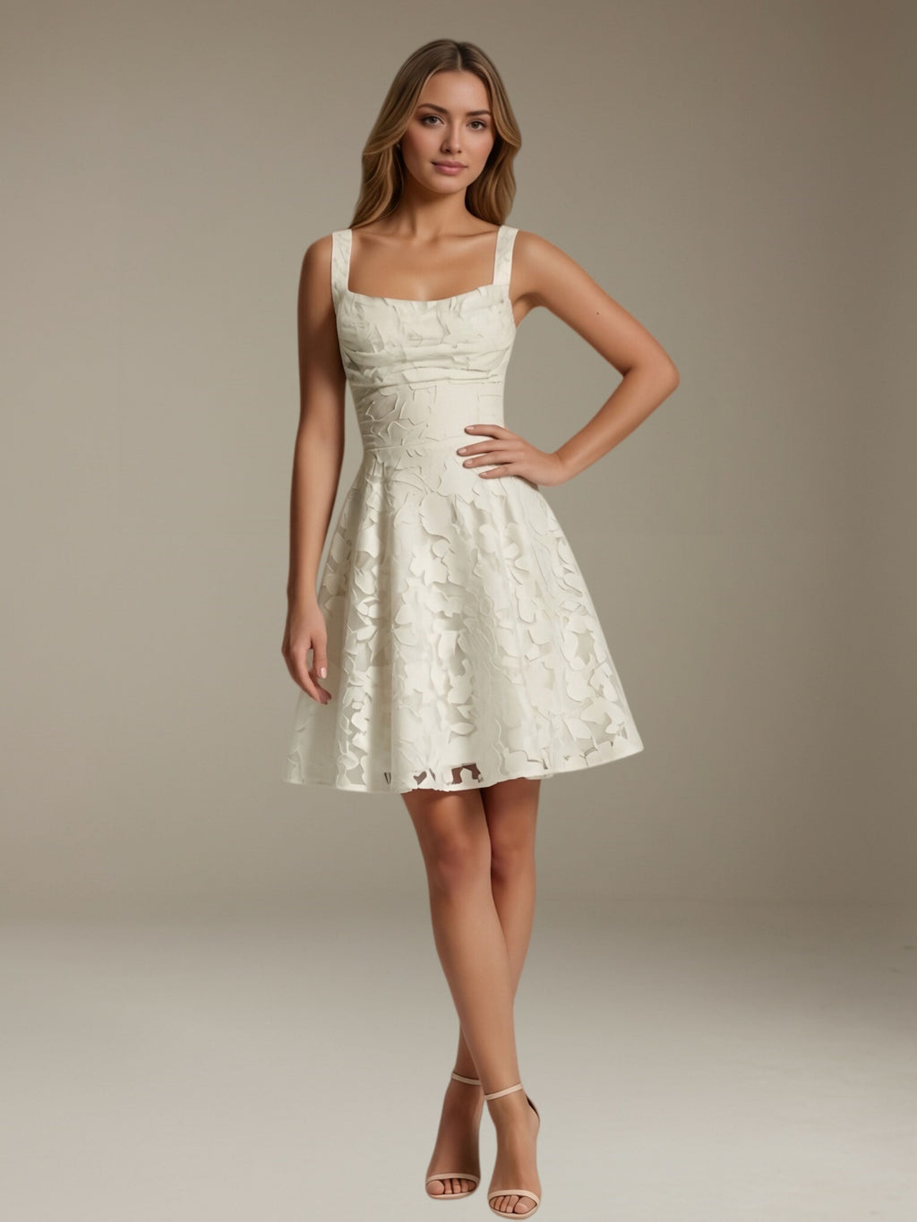 Women's Floral Lace A-Line Square Neck Sleeveless Mini Dress | Formal