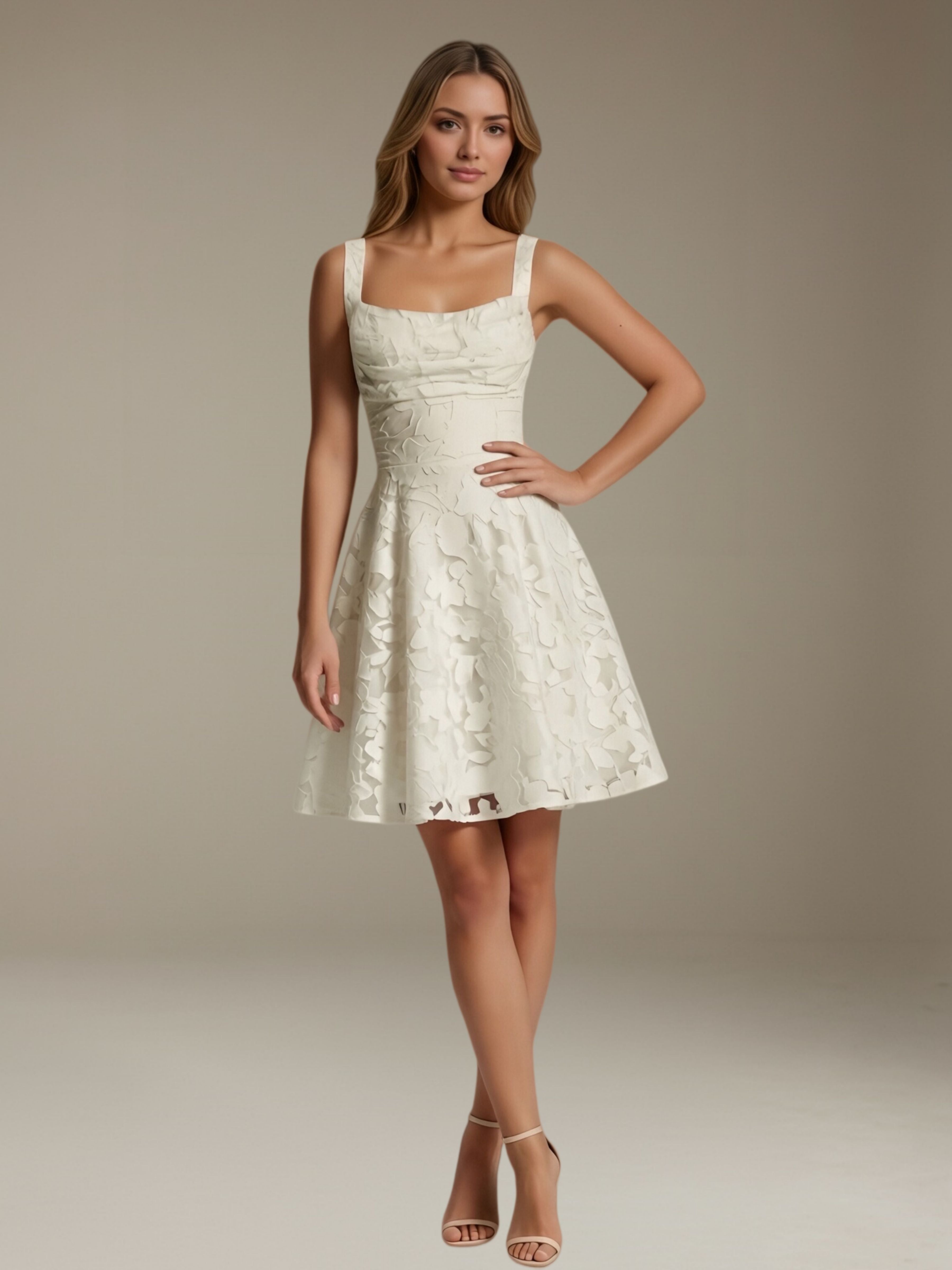 Women's Floral Lace A-Line Square Neck Sleeveless Mini Dress | Formal