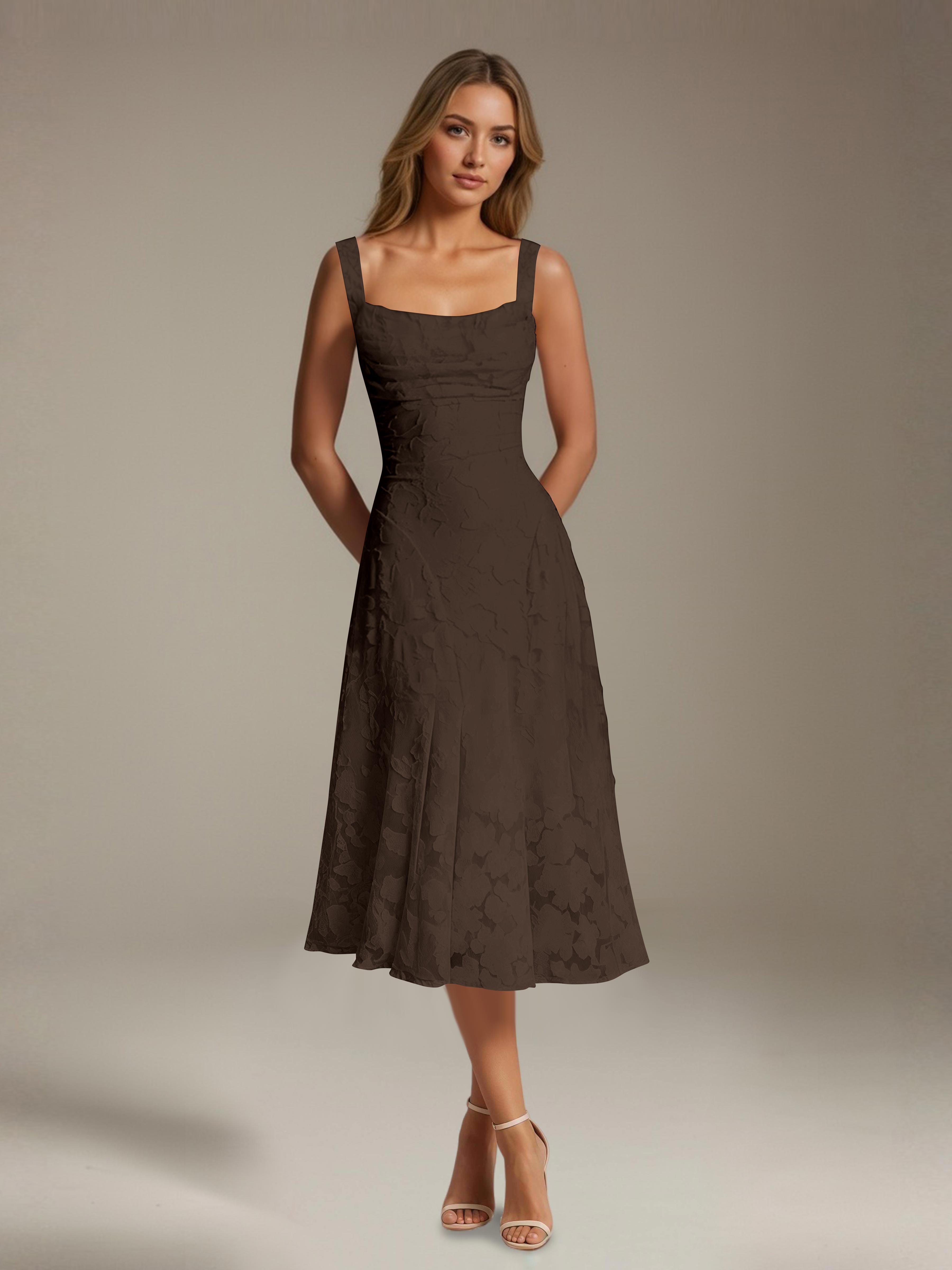 Women's A-Line Floral Lace Square Neck Sleeveless Tea-Length Formal Dress