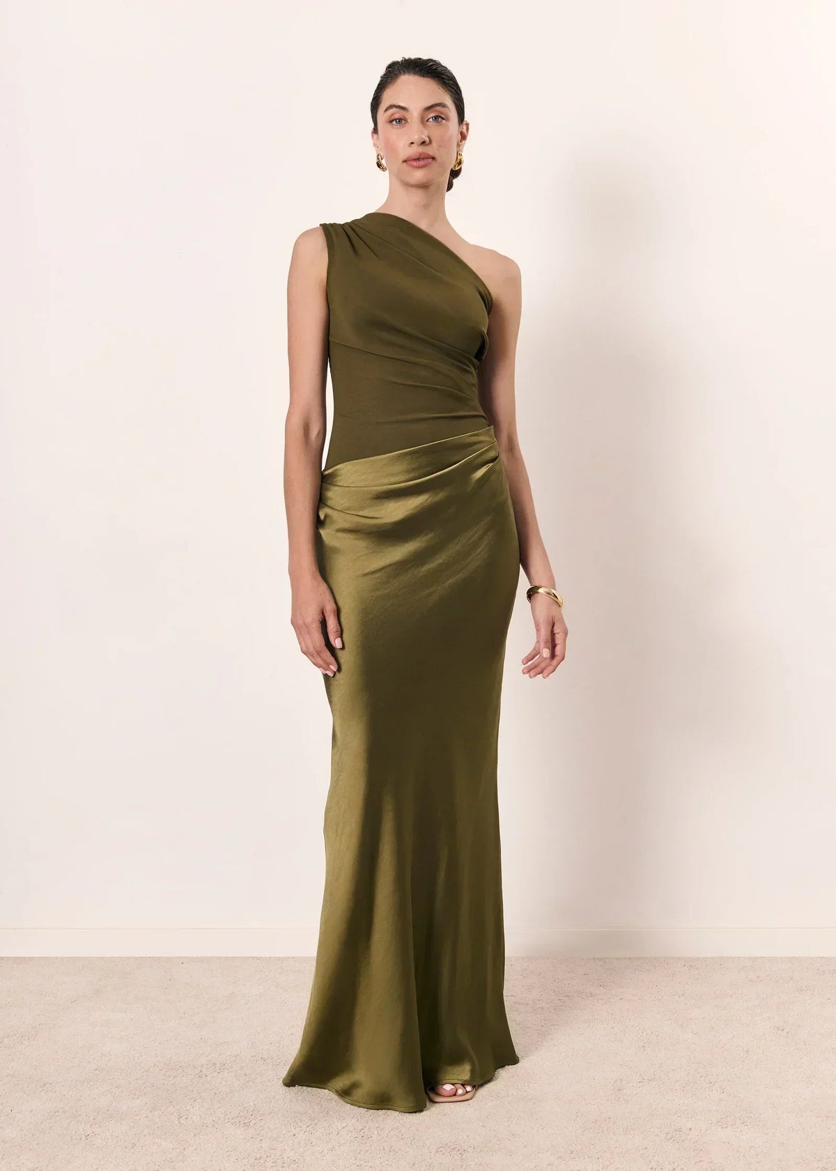 Zondra | Asymmetrical Matte & Shiny Satin Maxi Dress