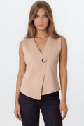 Mocha Asymmetric Fine Knit Waistcoat