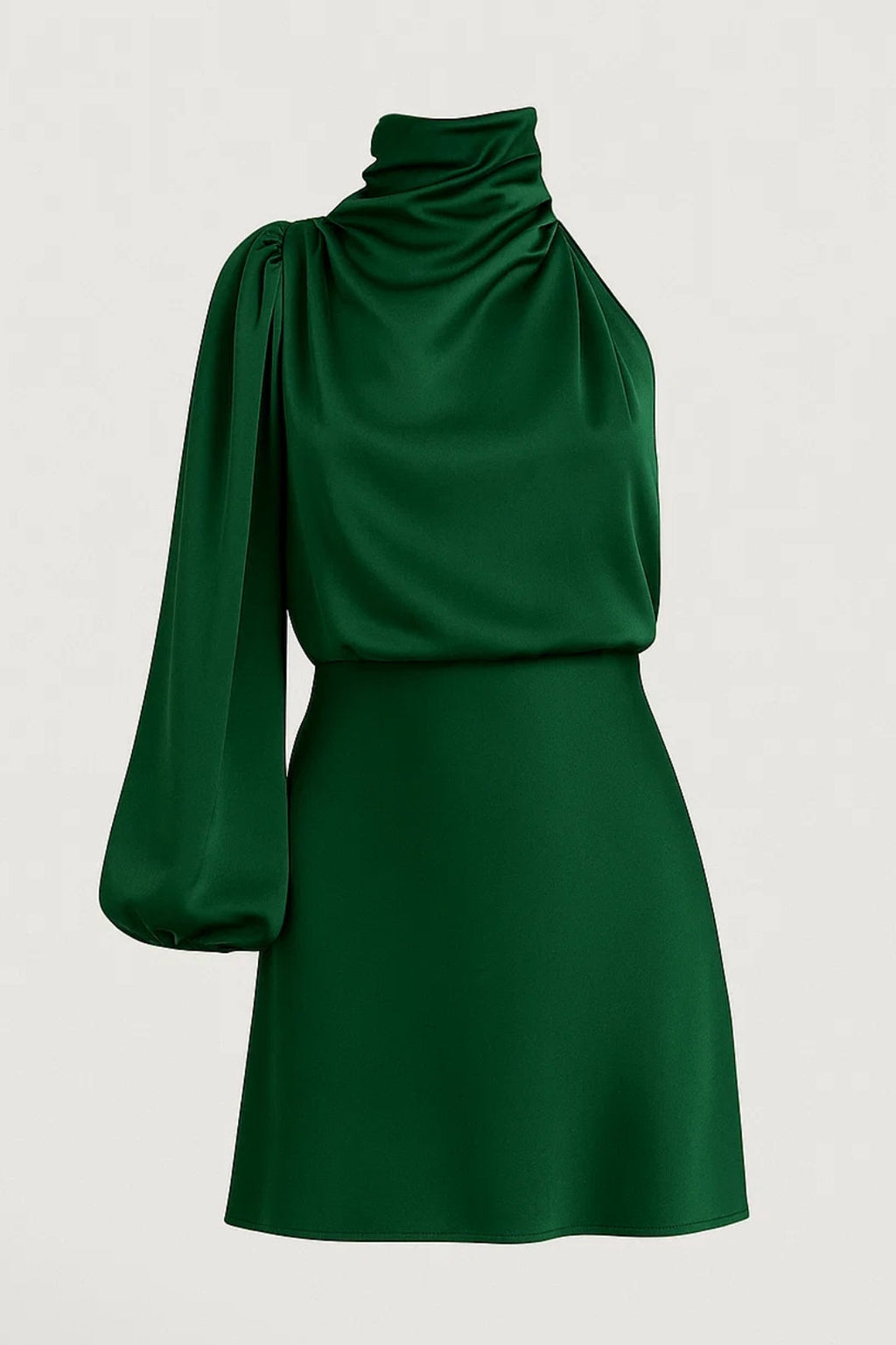 Palmira Women’s One-Shoulder Mini Dress | Satin Look | Asymmetrical Long Sleeve