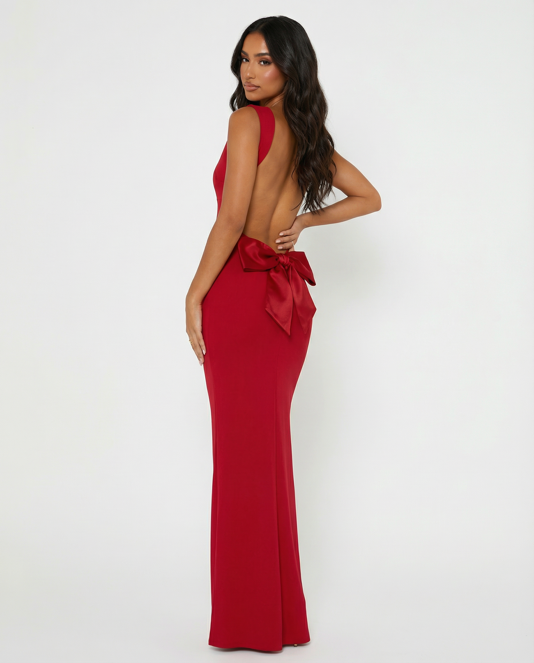 Women’s Dress | Maxi Length | Open Back with Bow Detail and Cowl Neckline