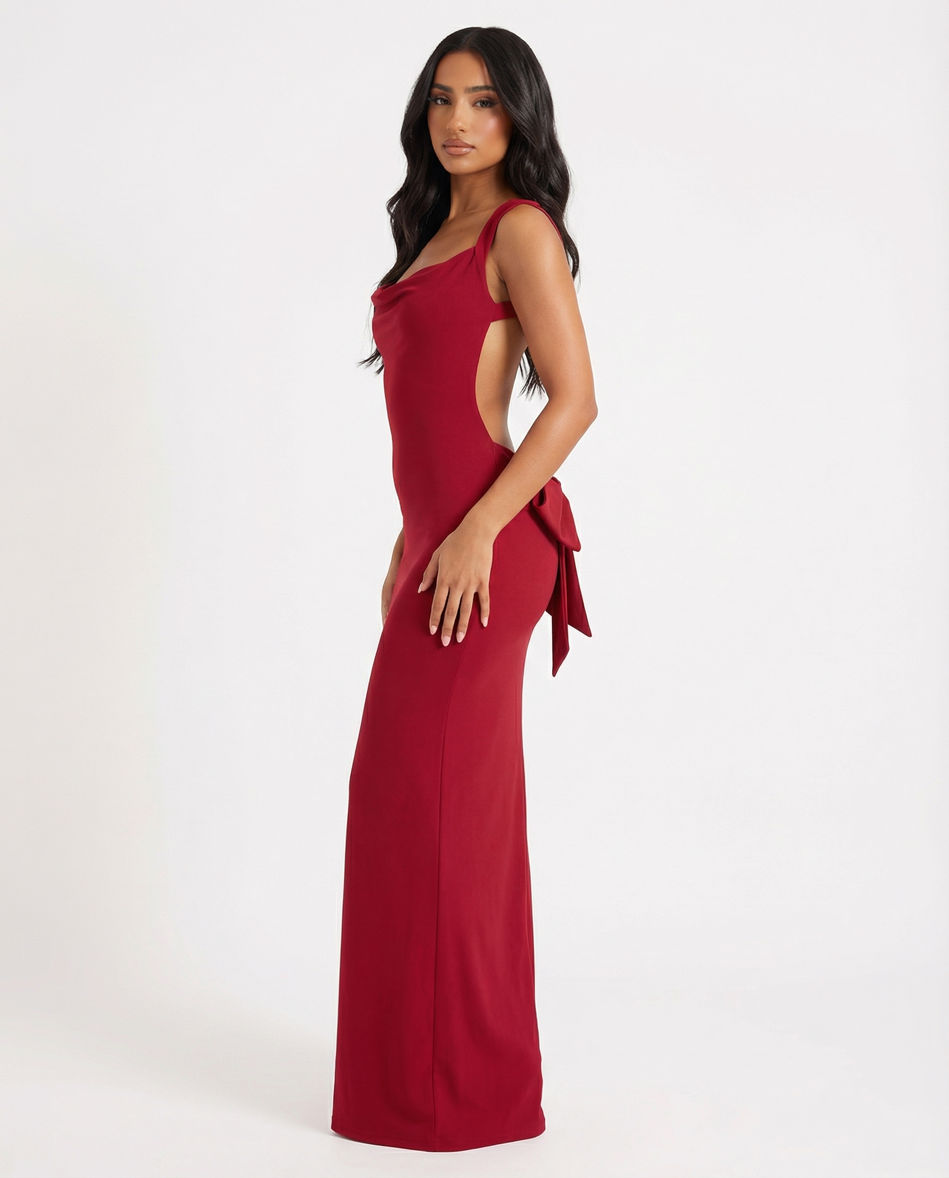 Women’s Dress | Maxi Length | Open Back with Bow Detail and Cowl Neckline