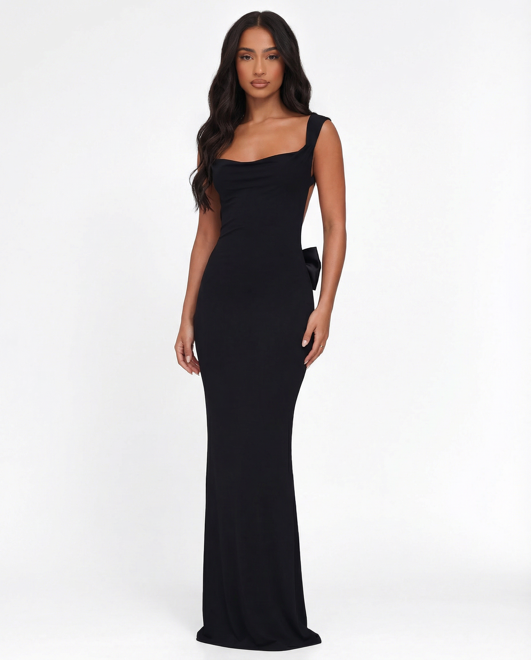 Women’s Dress | Maxi Length | Open Back with Bow Detail and Cowl Neckline