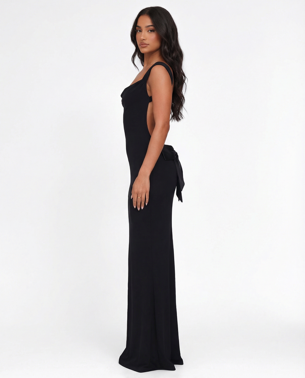 Women’s Dress | Maxi Length | Open Back with Bow Detail and Cowl Neckline
