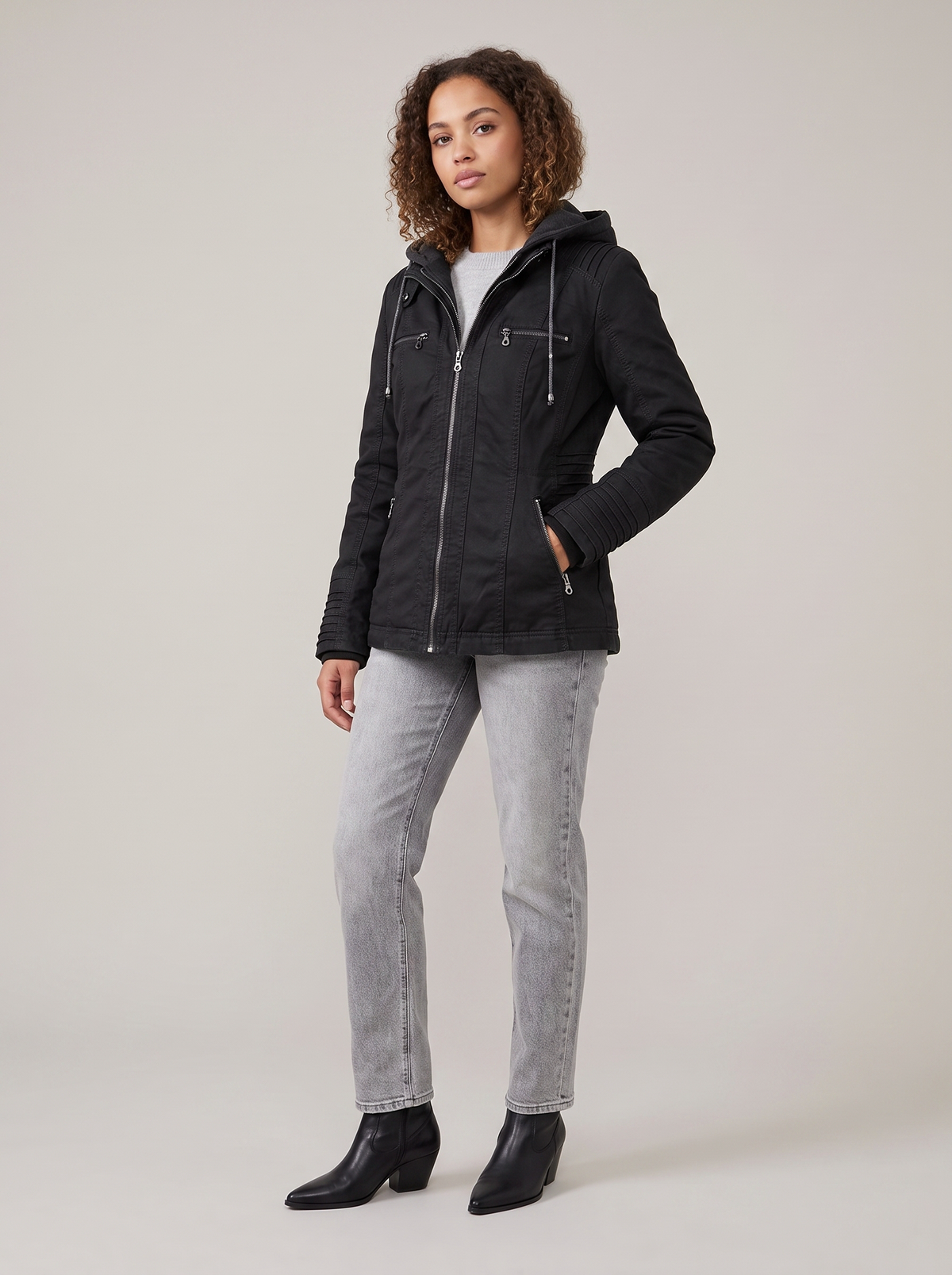 Amber | Women's Biker Jacket with Detachable Hood and Long Sleeves