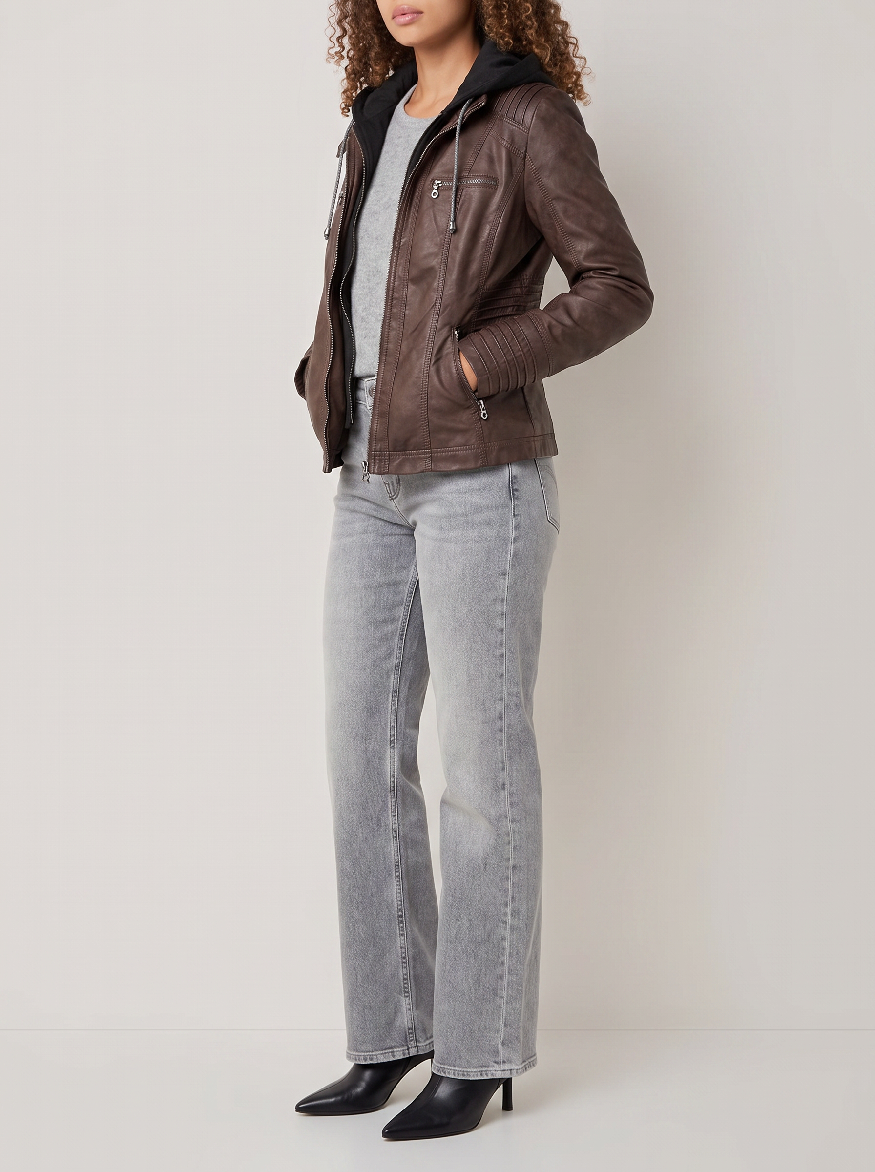 Amber | Women's Biker Jacket with Detachable Hood and Long Sleeves