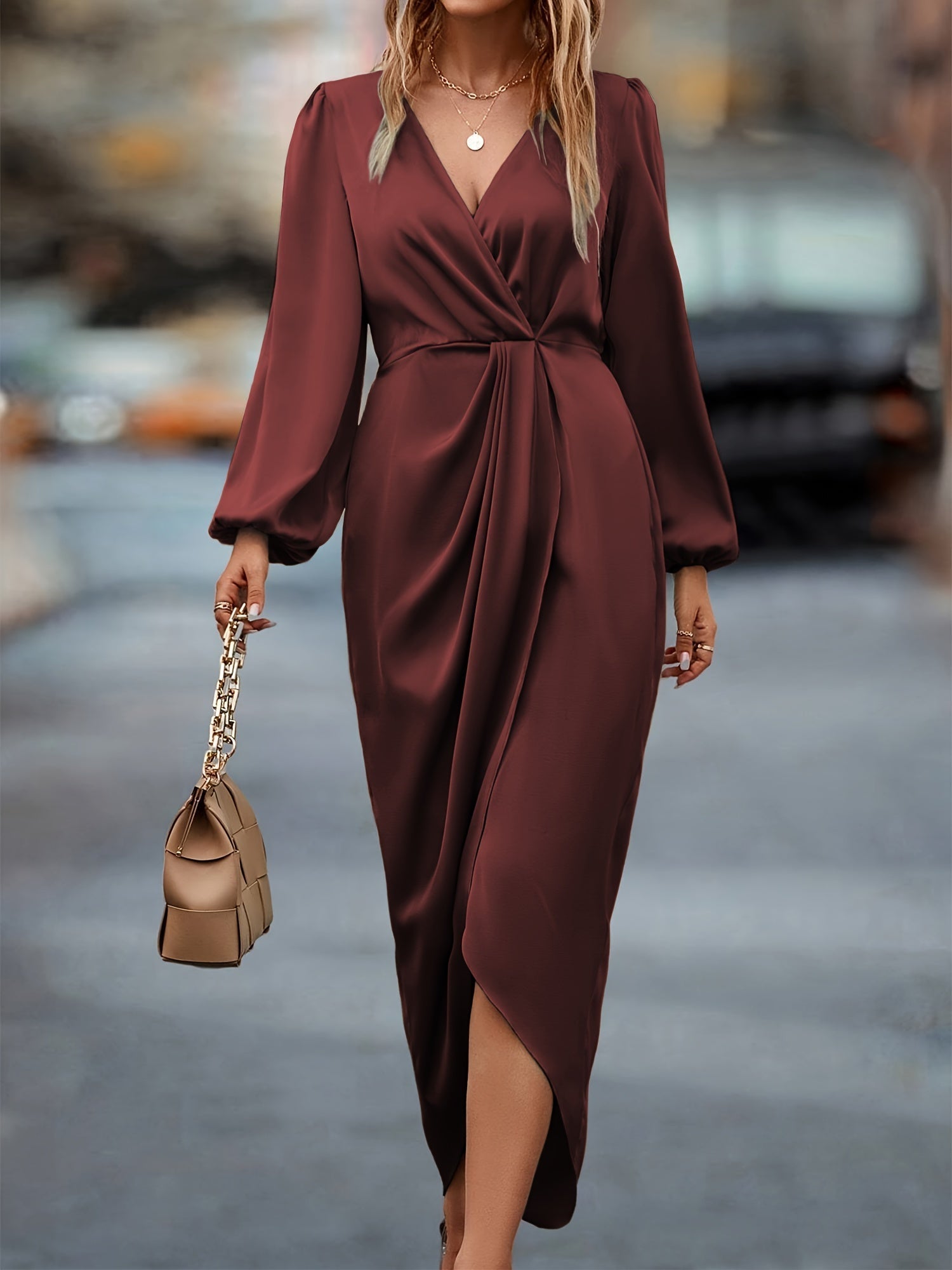Anna | Elegant Women’s Midi Wrap Dress with Long Sleeves