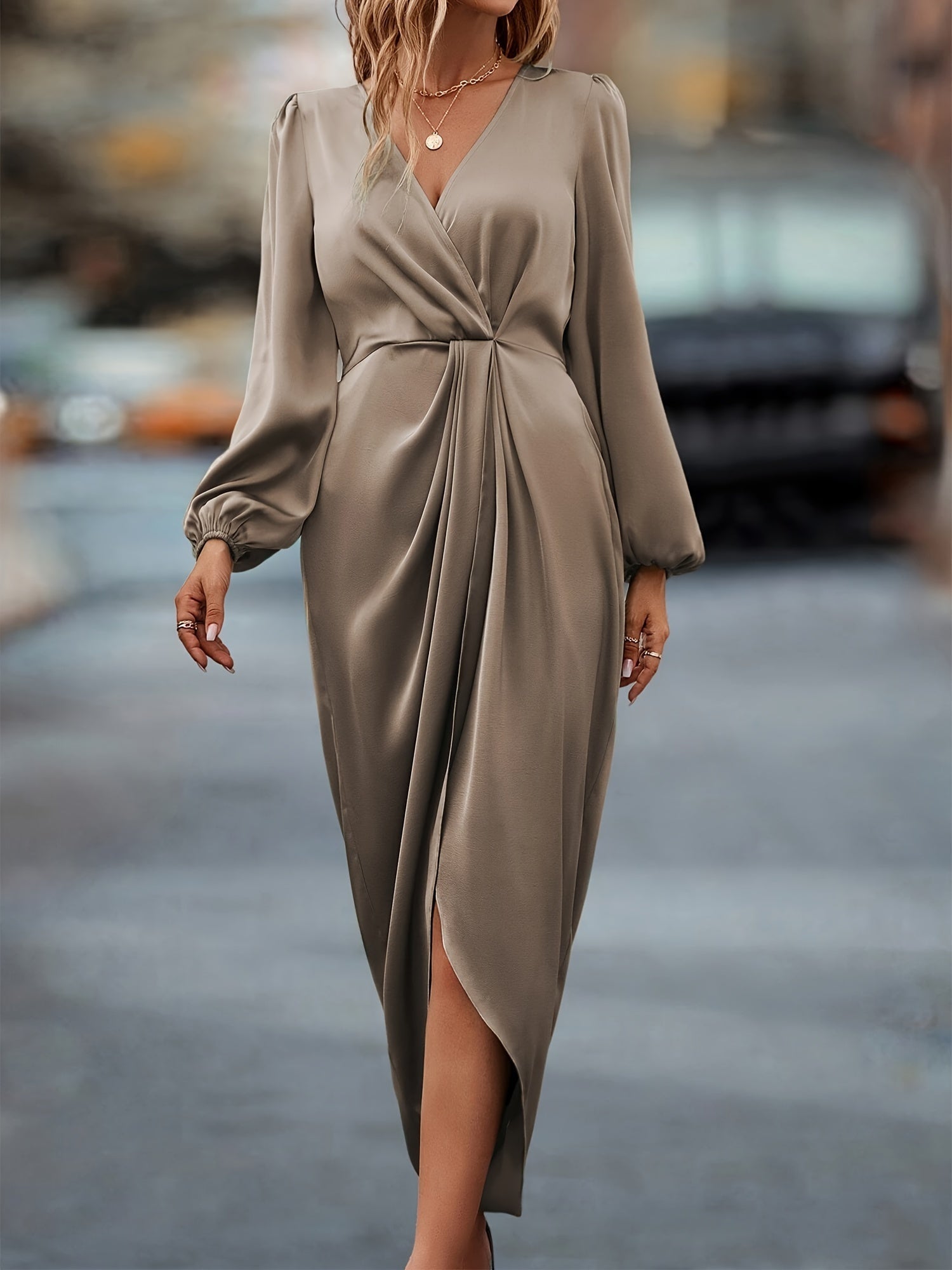 Anna | Elegant Women’s Midi Wrap Dress with Long Sleeves