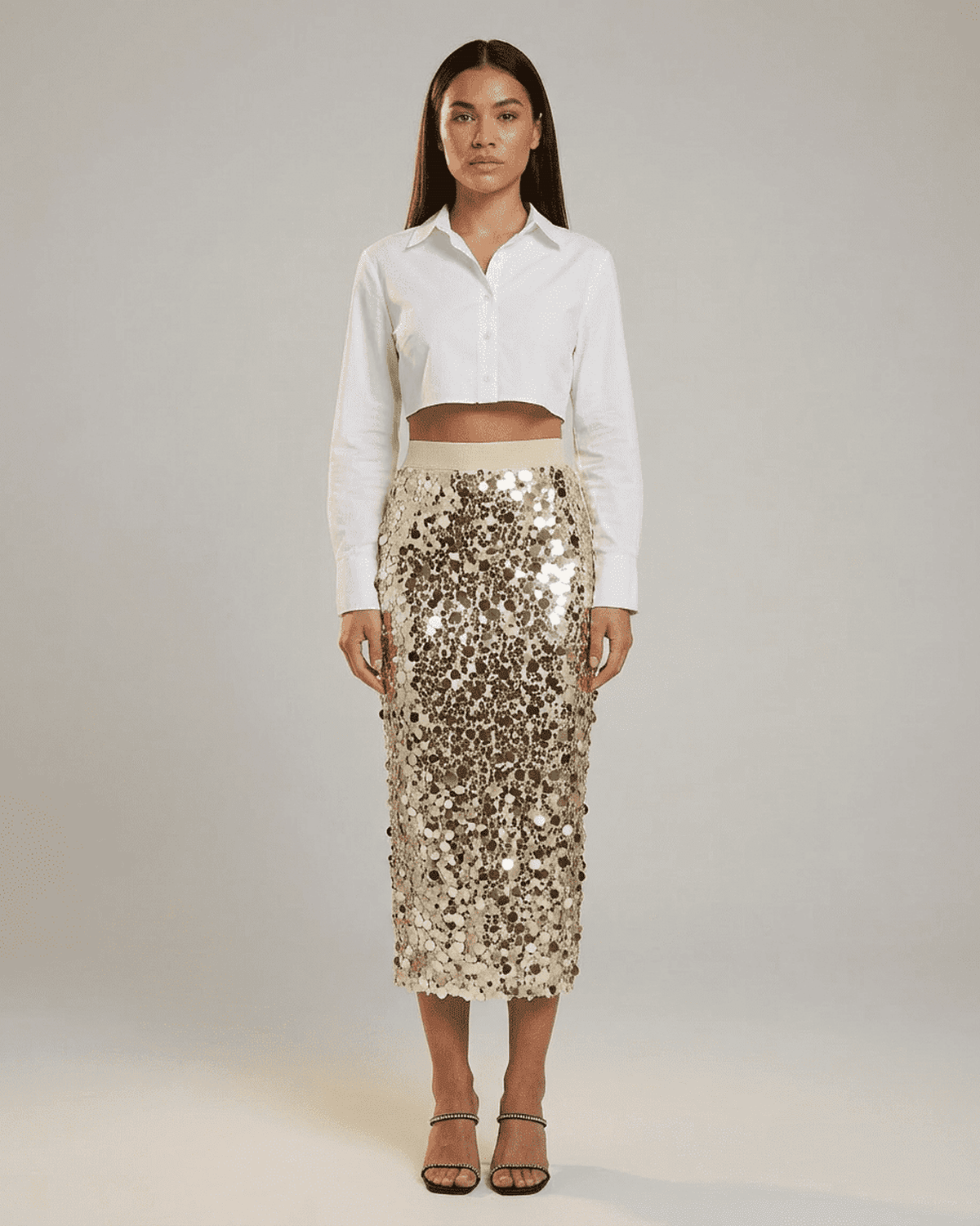 Women’s Skirt | Midi Length | Sequin Look & High Waist