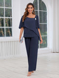 Women's Jumpsuit Beaded Back Zipper Chiffon Mother of the Bride Pantsuit