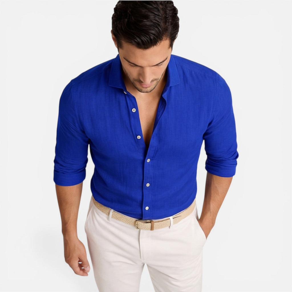 Men's Slim Fit Linen Cotton Blend Shirt Breathable Button Down Casual Elegant