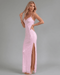 Women’s Maxi Dress | Spaghetti Straps | Sequin Look & High Slit