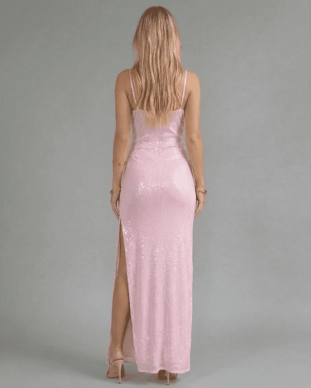 Women’s Maxi Dress | Spaghetti Straps | Sequin Look & High Slit