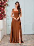 Women's Bridesmaid Dress Square Neckline Slit Long Chiffon UK