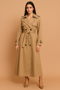Long Double-Breasted Trench Coat with Belt