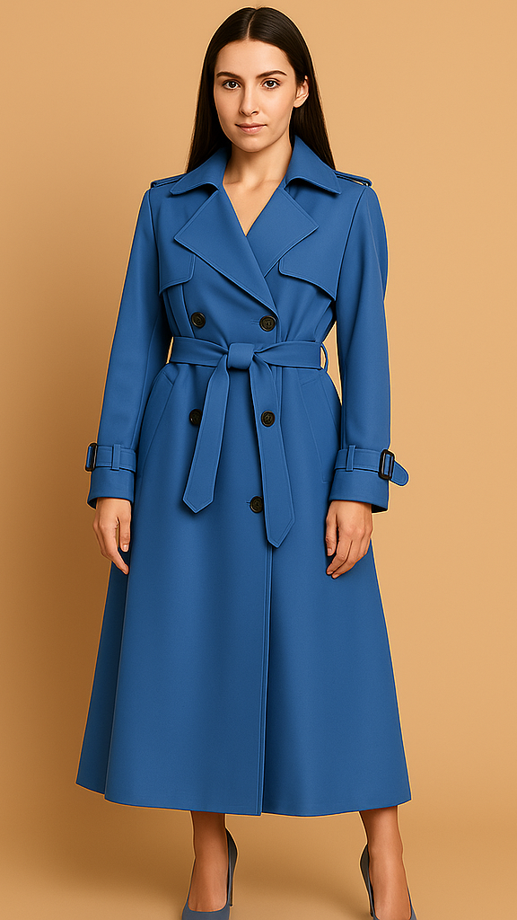 Long Double-Breasted Trench Coat with Belt