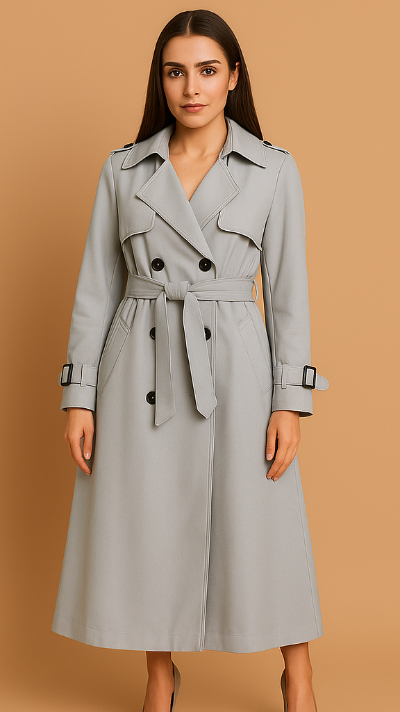 Long Double-Breasted Trench Coat with Belt