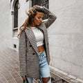 Checked Double-Breasted Women's Blazer with Lapel Collar 0