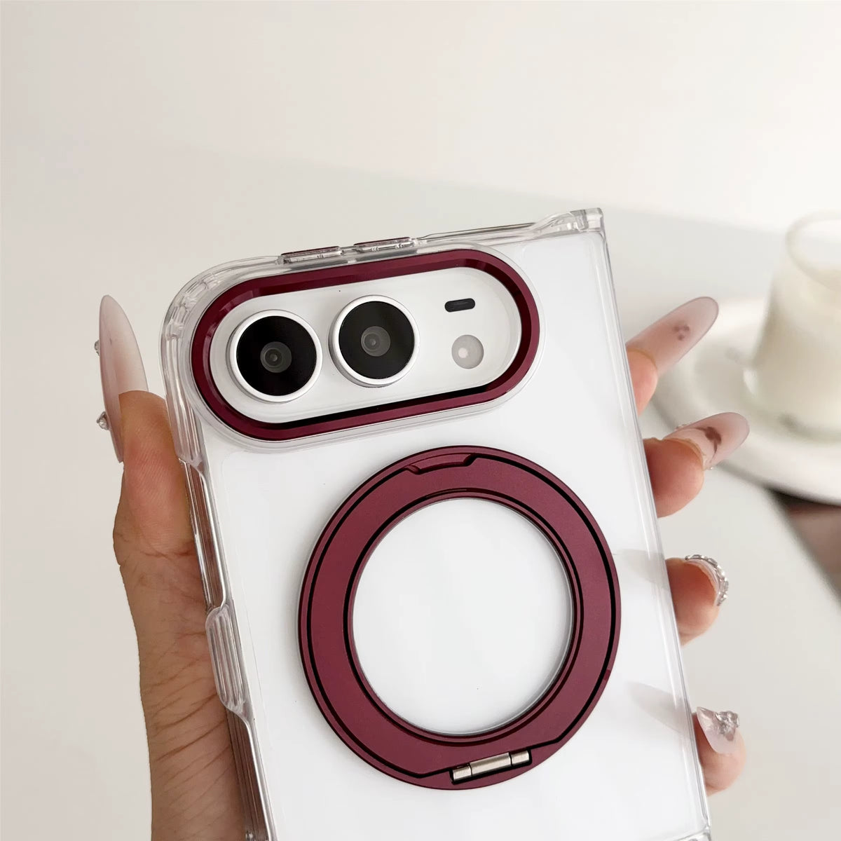 Clear Magnetic Kickstand Case for iPhone 18 Ultra with 360° Rotation 2