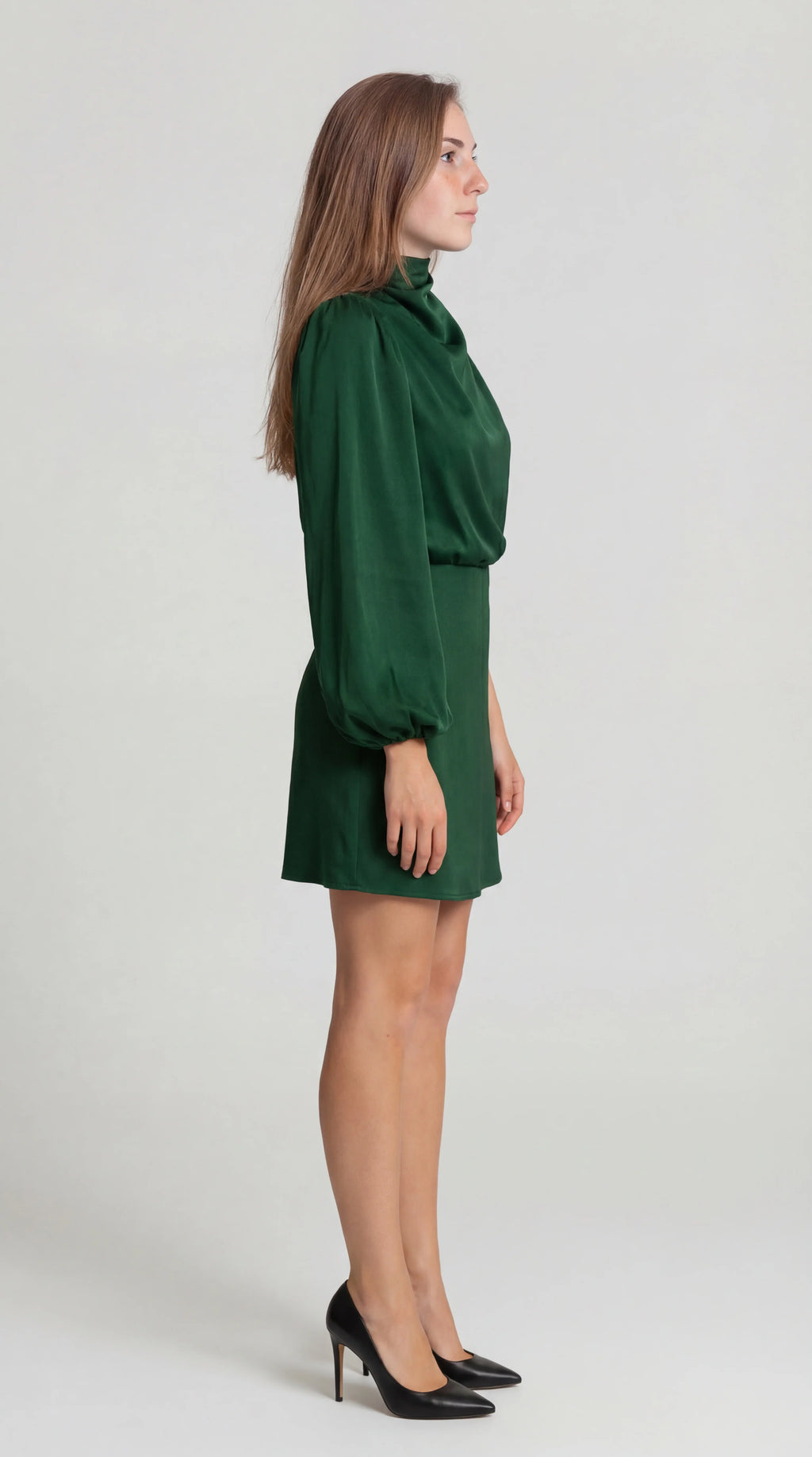 Palmira Women’s One-Shoulder Mini Dress | Satin Look | Asymmetrical Long Sleeve