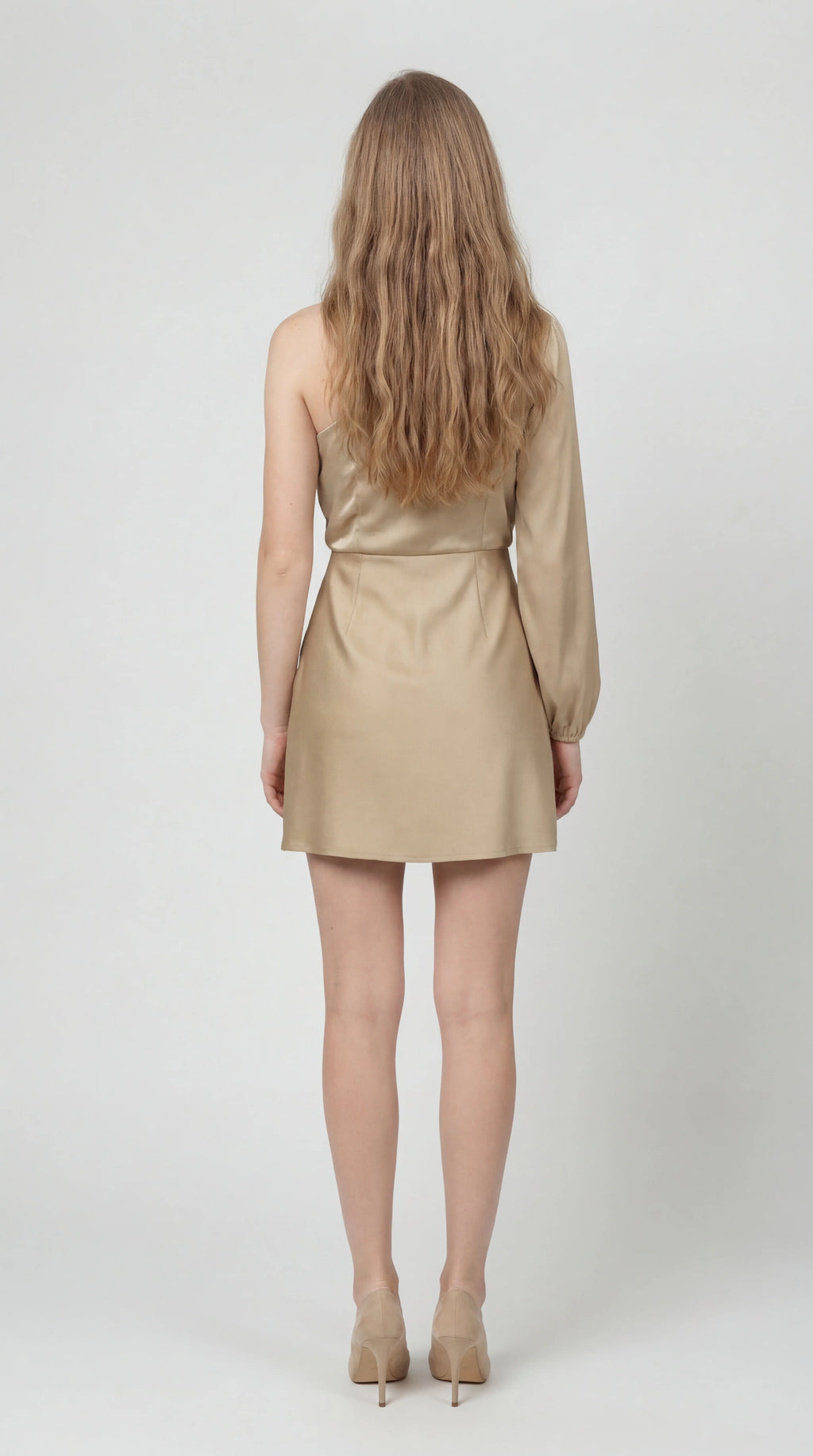 Palmira Women’s One-Shoulder Mini Dress | Satin Look | Asymmetrical Long Sleeve