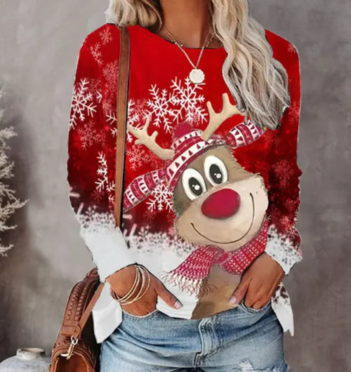 Cozy Women's Relaxed Fit Christmas Sweater with Reindeer Design 0