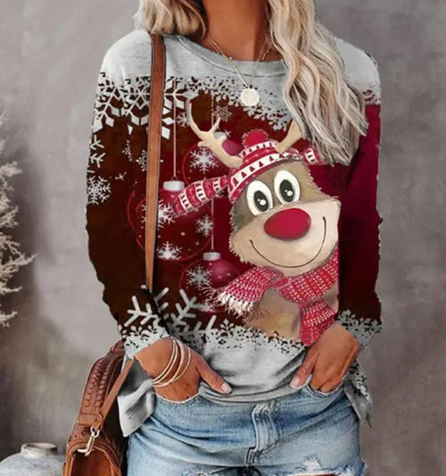 Cozy Women's Relaxed Fit Christmas Sweater with Reindeer Design 1
