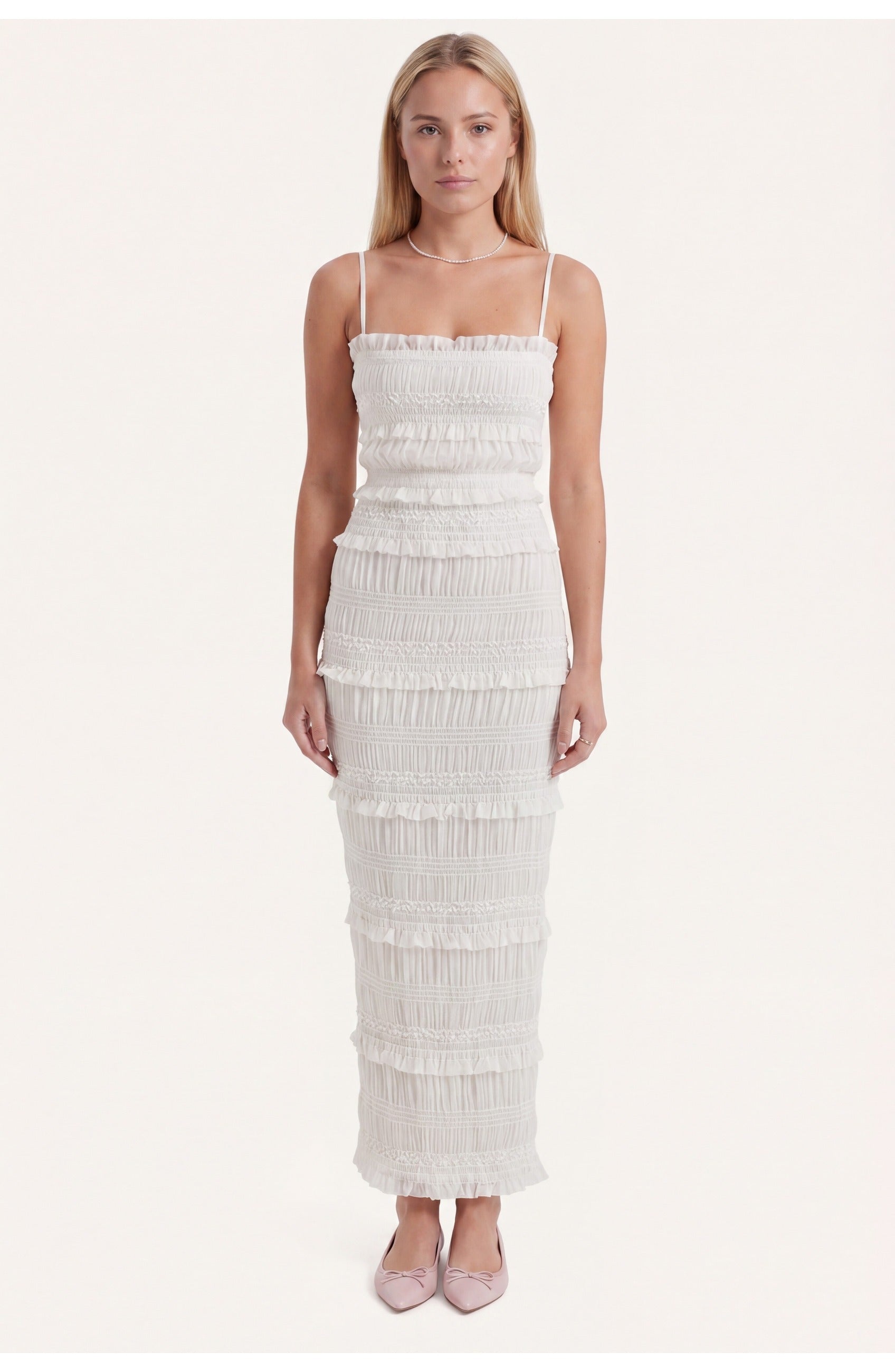 Ophélie Women’s Maxi Dress | Layered Fringe | Straight Straps