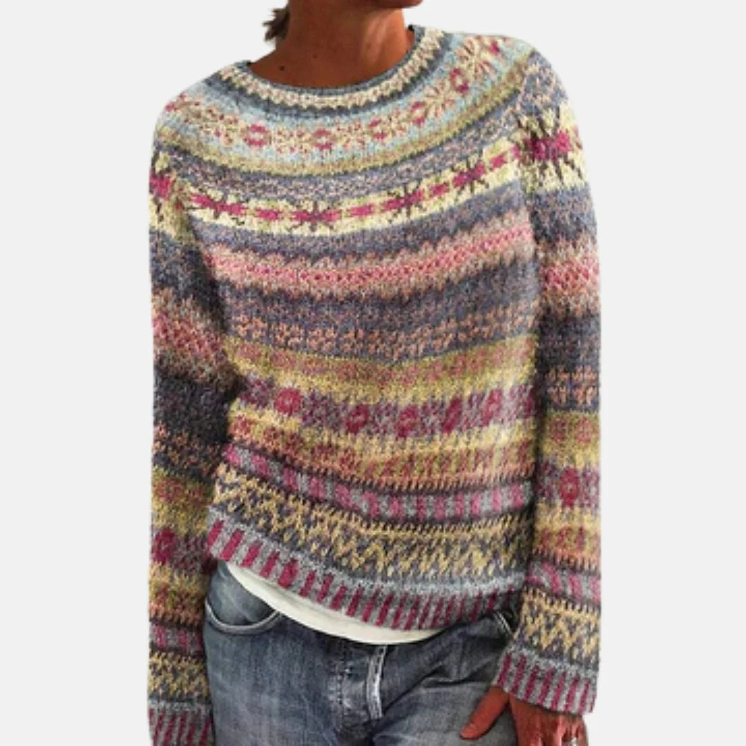 Cropped Patterned Crew Neck Sweater for Women - Relaxed Fit 1