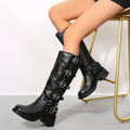 Women's Biker Boots with Chunky Heel and Buckle Details