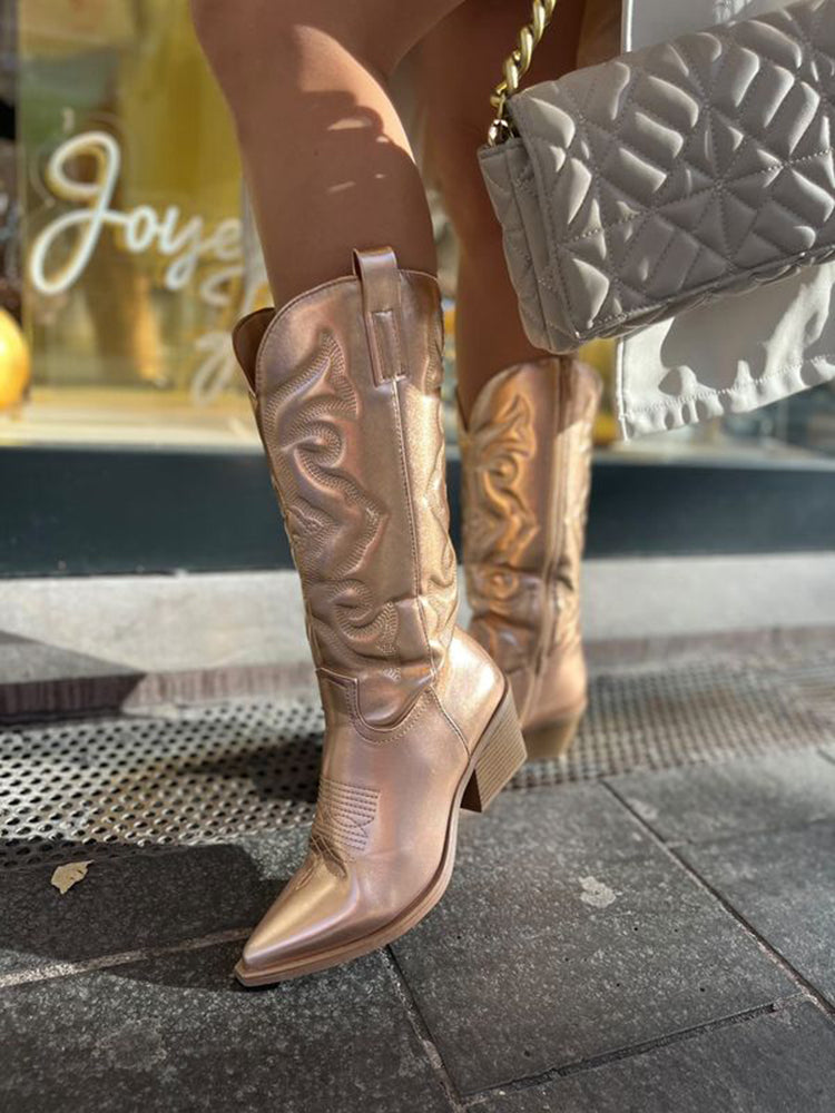 Women's Cowboy Boots with Metallic Finish