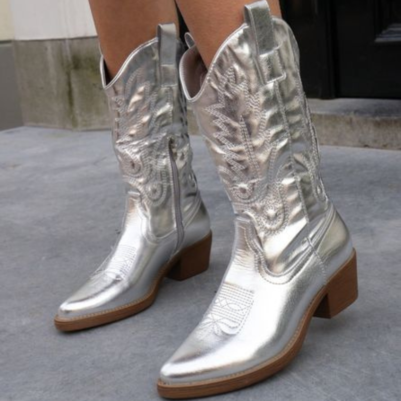 Women's Cowboy Boots with Metallic Finish
