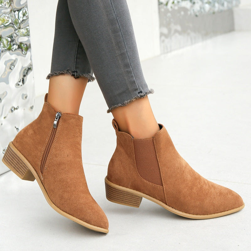Women's Ankle Boots with Almond Toe and Block Heel