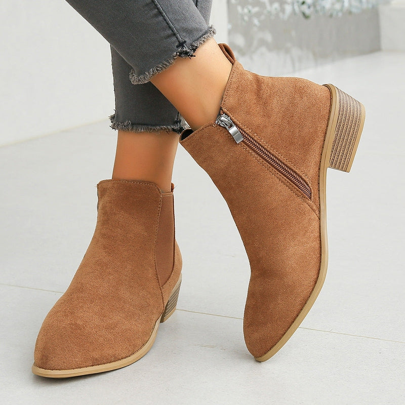 Women's Ankle Boots with Almond Toe and Block Heel