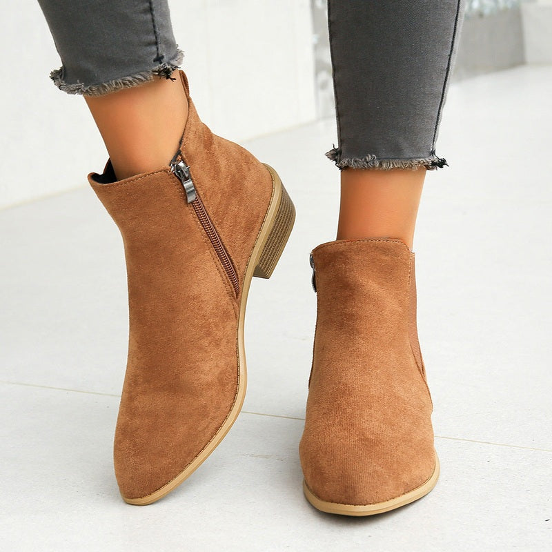 Women's Ankle Boots with Almond Toe and Block Heel