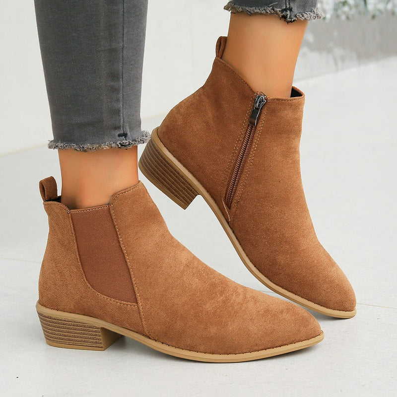 Women's Ankle Boots with Almond Toe and Block Heel