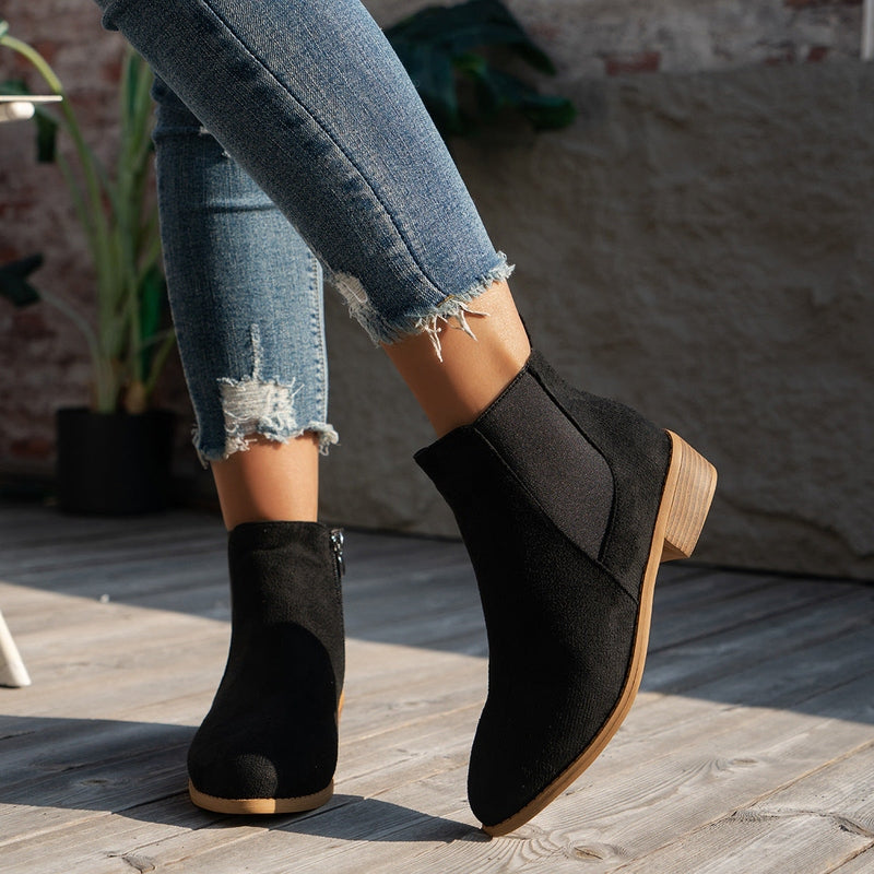Women's Ankle Boots with Almond Toe and Block Heel