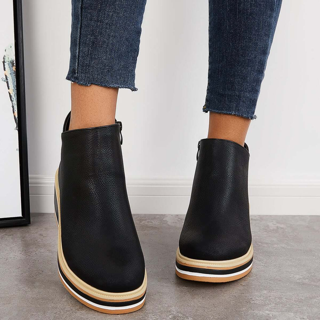 Women's Black Ankle Boots with Heel and Zipper Closure