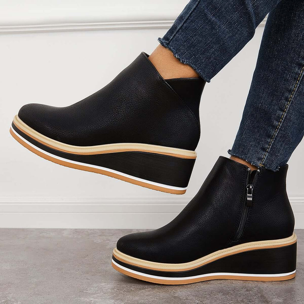 Women's Black Ankle Boots with Heel and Zipper Closure