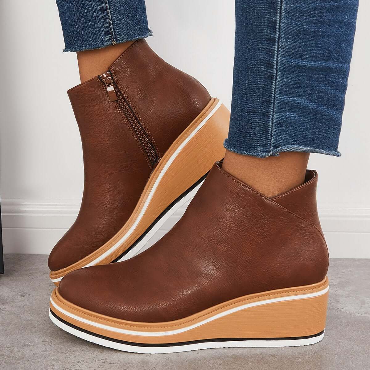 Women's Black Ankle Boots with Heel and Zipper Closure