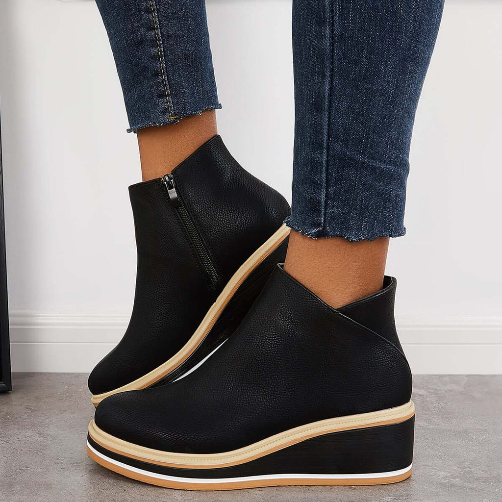 Women's Black Ankle Boots with Heel and Zipper Closure