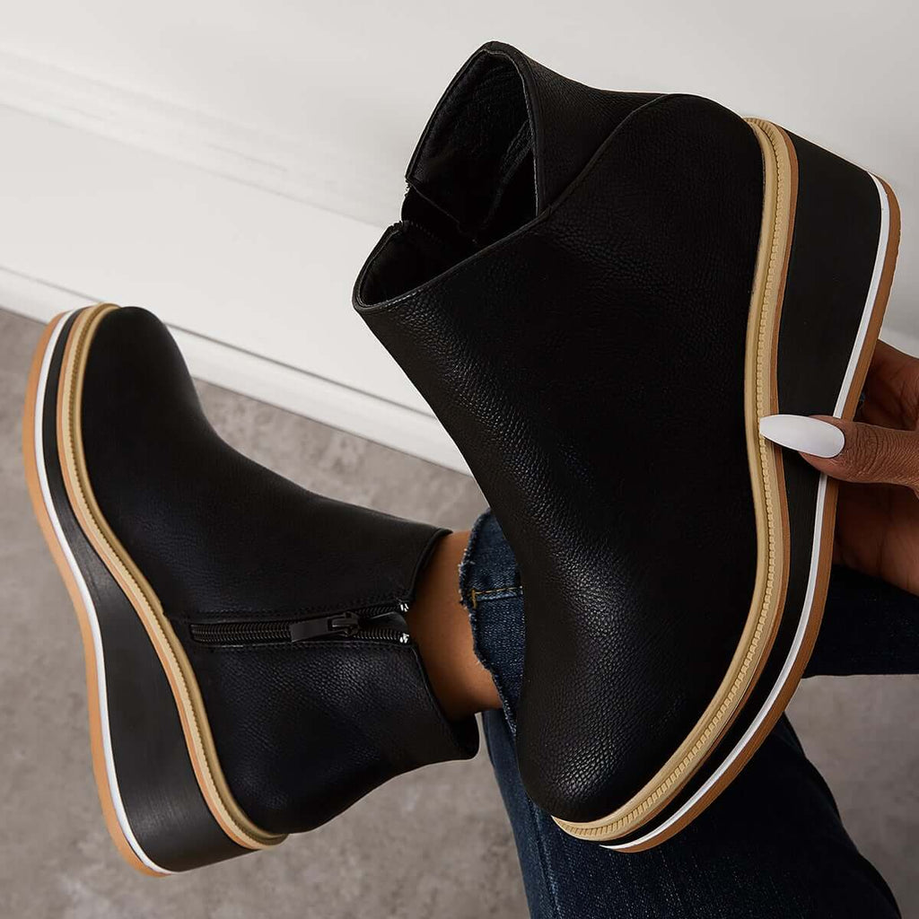Women's Black Ankle Boots with Heel and Zipper Closure