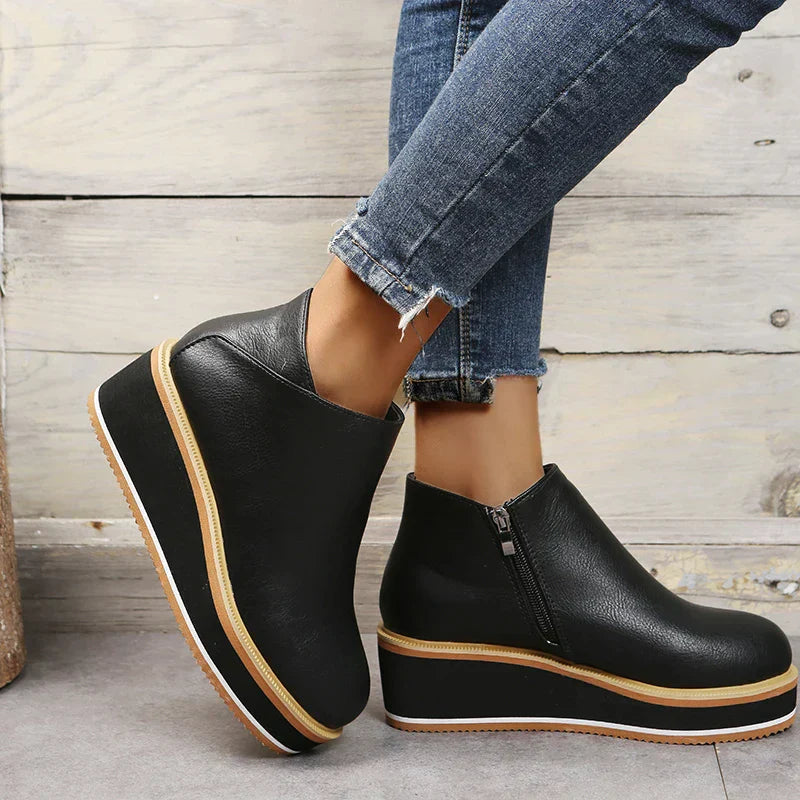 Women's Black Ankle Boots with Heel and Zipper Closure