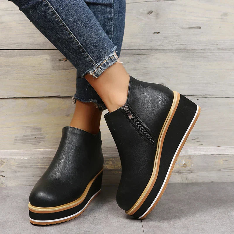 Women's Black Ankle Boots with Heel and Zipper Closure