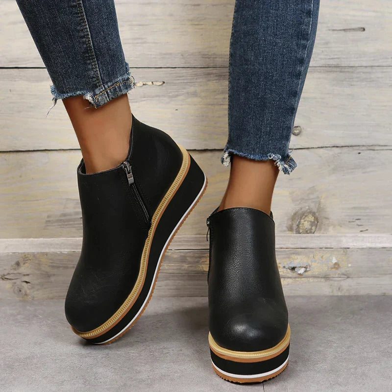 Women's Black Ankle Boots with Heel and Zipper Closure